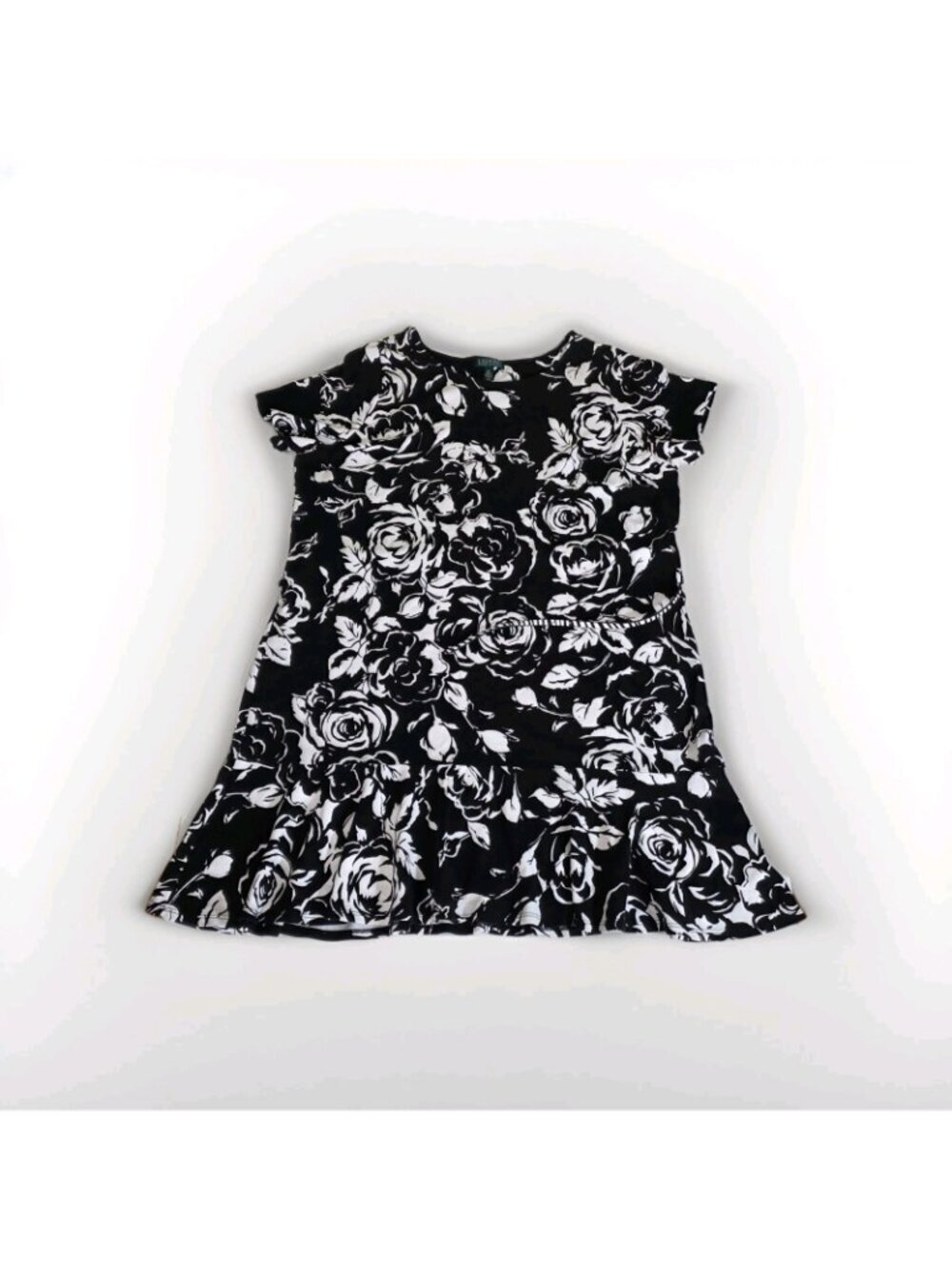 Ralph Lauren Midi Dress Plus Size 3X Black White Floral Ruffled Hem Belt Viscose - Picture 10 of 16